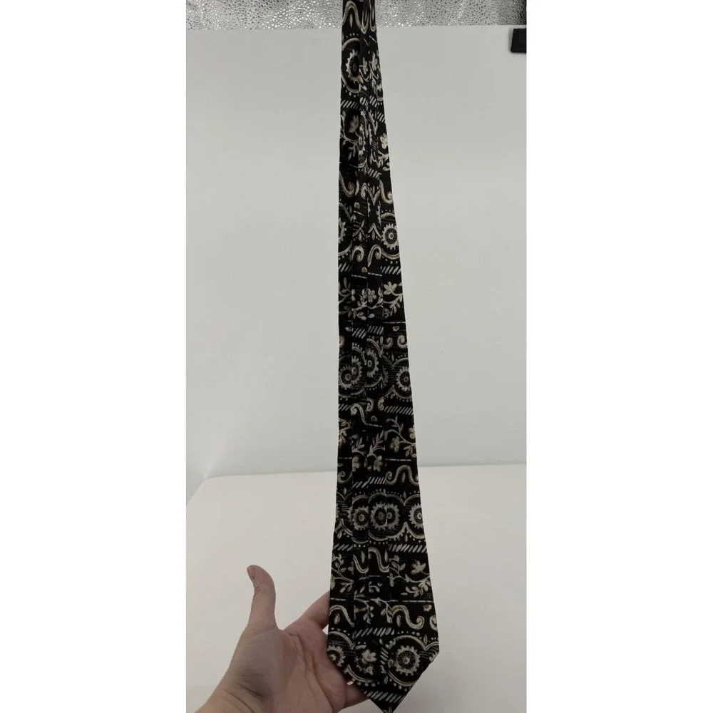 Vintage Pica Sador Italian Silk Tie Black Floral Paisley Necktie Wide Retro Mod